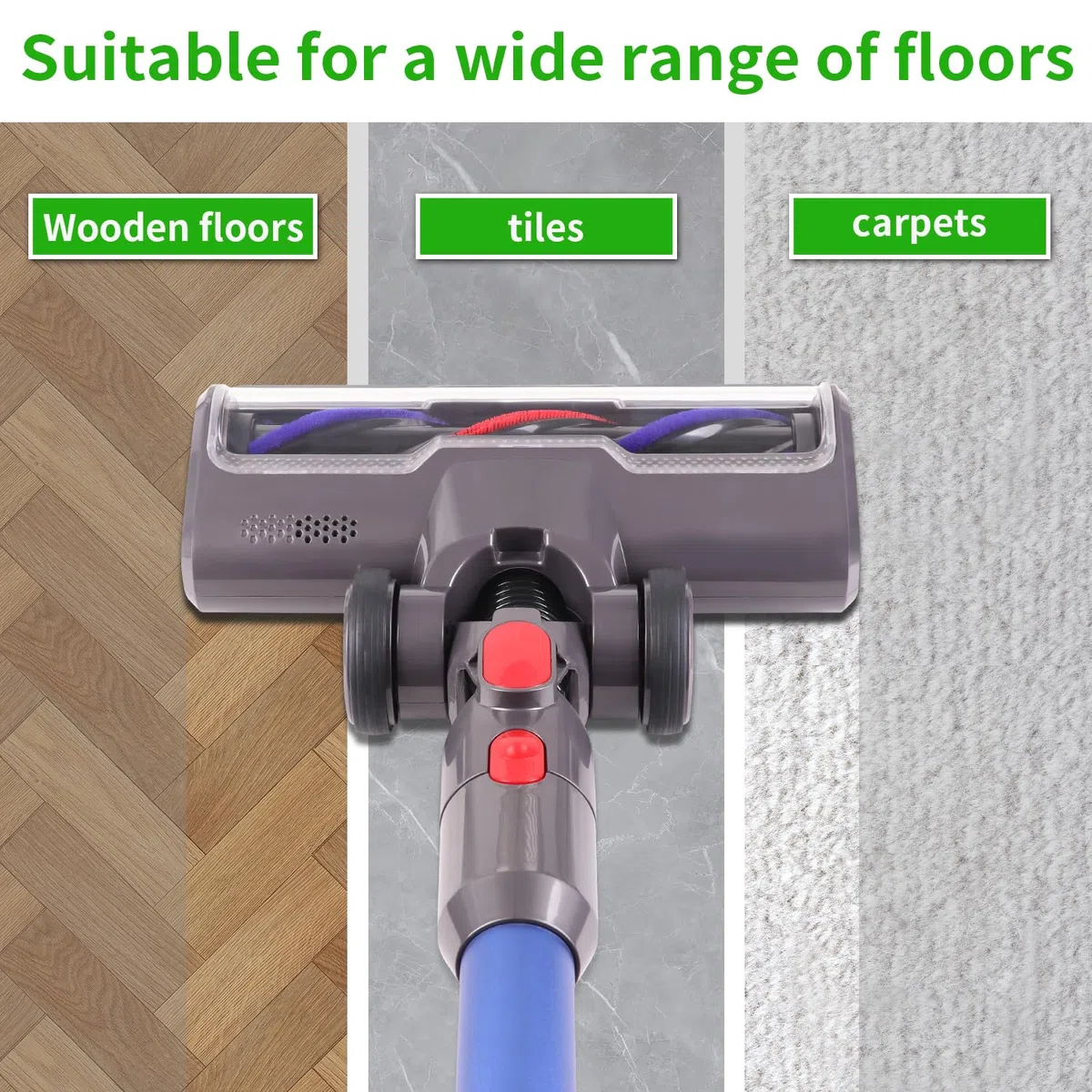 Spazzola Compatibile con Dyson V7 V8 V10 V11 V15 Accessorio per aspirapolvere Bocchetta per Pavimenti con 5 Luci Anteriori Larghe 26 cm