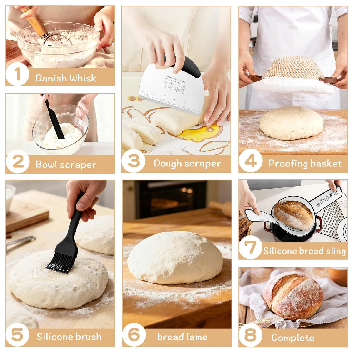 Set di cestini per la lievitazione del pane, cestini rotondi in cotone da 23 cm e 25 cm, set di pasta madre, barattolo di fermentazione da 730 ml, accessori per la cottura del pane - kit di avviamento
