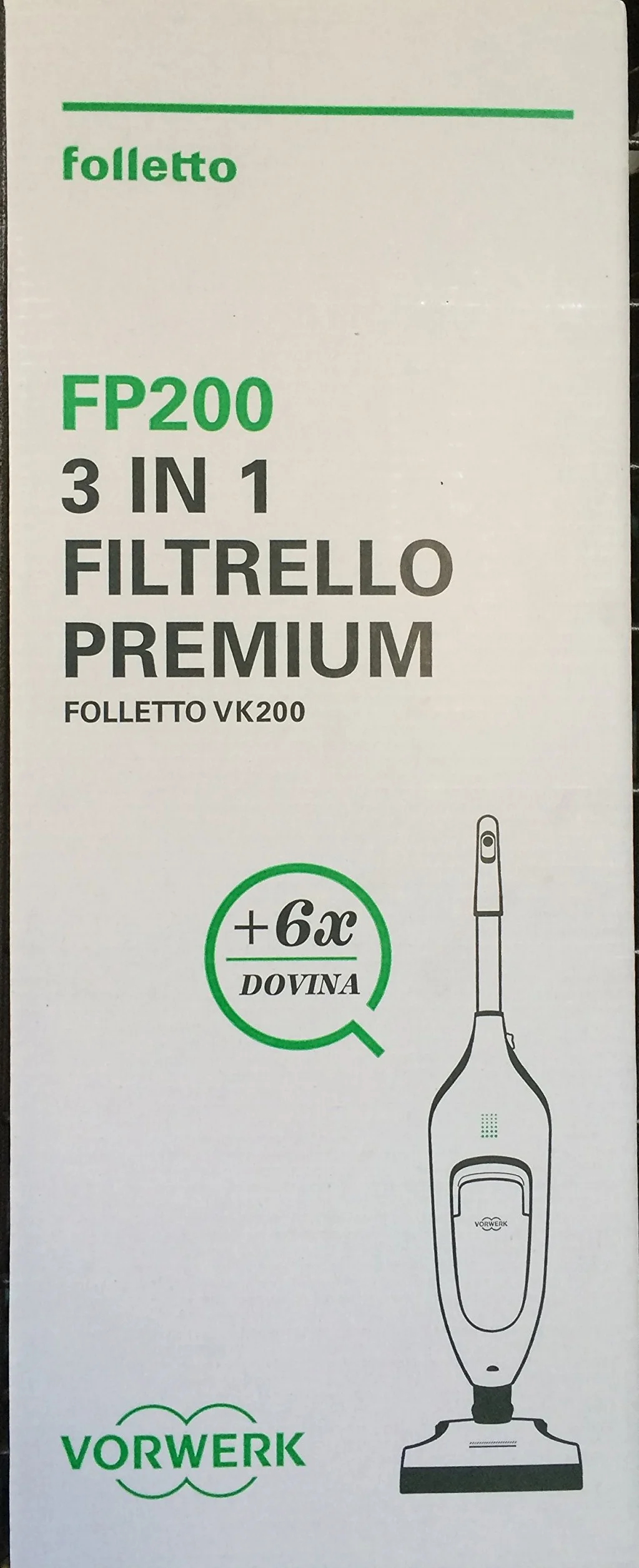 Vorwerk FP200 FILTRELLO PREMIUM ORIGINALE PER FOLLETTO VK200 6 SACCHI + 6 DOVINA