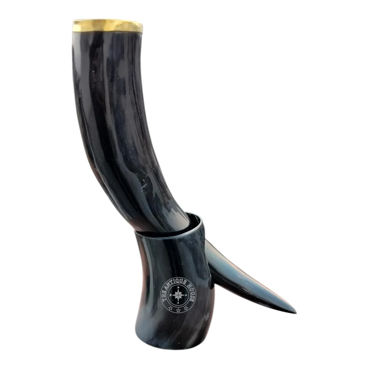 Tazza in corno vichingo nero 100% naturale con supporto per birra, vino e idromele