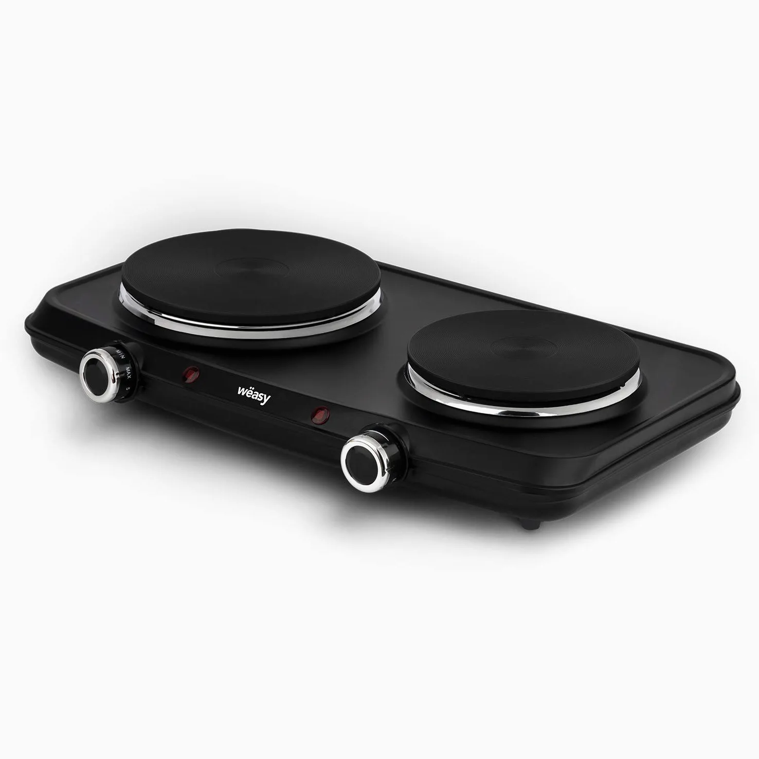 Weasy Fornello elettrico con due piastre PLW225 Piano cottura portatile ideale campeggio in ghisa, Facile da pulire e trasportare, 2250W
