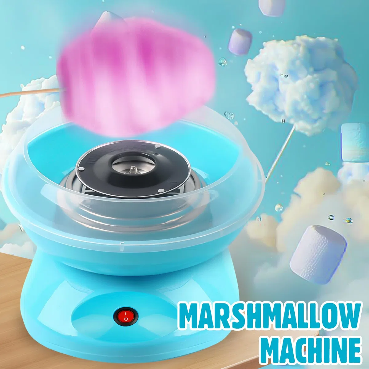 Macchina per zucchero filato retrò Cotton Candy Machine: macchina per zucchero filato con bastoncini e misurino, set di zucchero filato altezza 27 cm per casa compleanno bambini festa blu