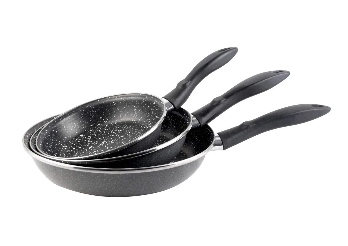 MAGEFESA K2 Gransasso Set di 3 padelle (18/20/24) cm in acciaio vetrificato, esterno grigio screziato. Antiaderente a due strati rinforzato con effetto pietra, adatto a tutti i tipi di piani cottura