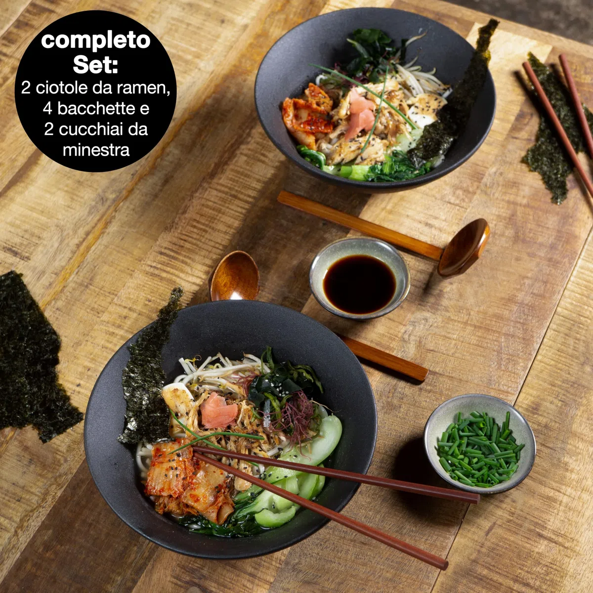 Moritz & Moritz 2 ciotole Ramen in ceramica, da 800 a 1300 ml, diametro 24 cm, set per 2 persone, per zuppa, pho e sushi, con bastoncini e cucchiai
