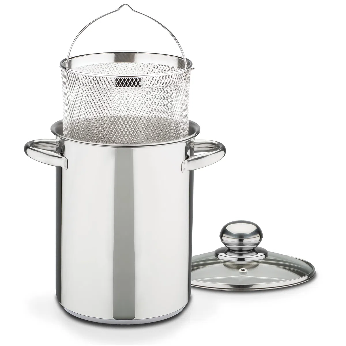 GSW 643160 pentola per asparagi con inserto e coperchio in vetro, Acciaio Inossidabile, Argento, 16 cm