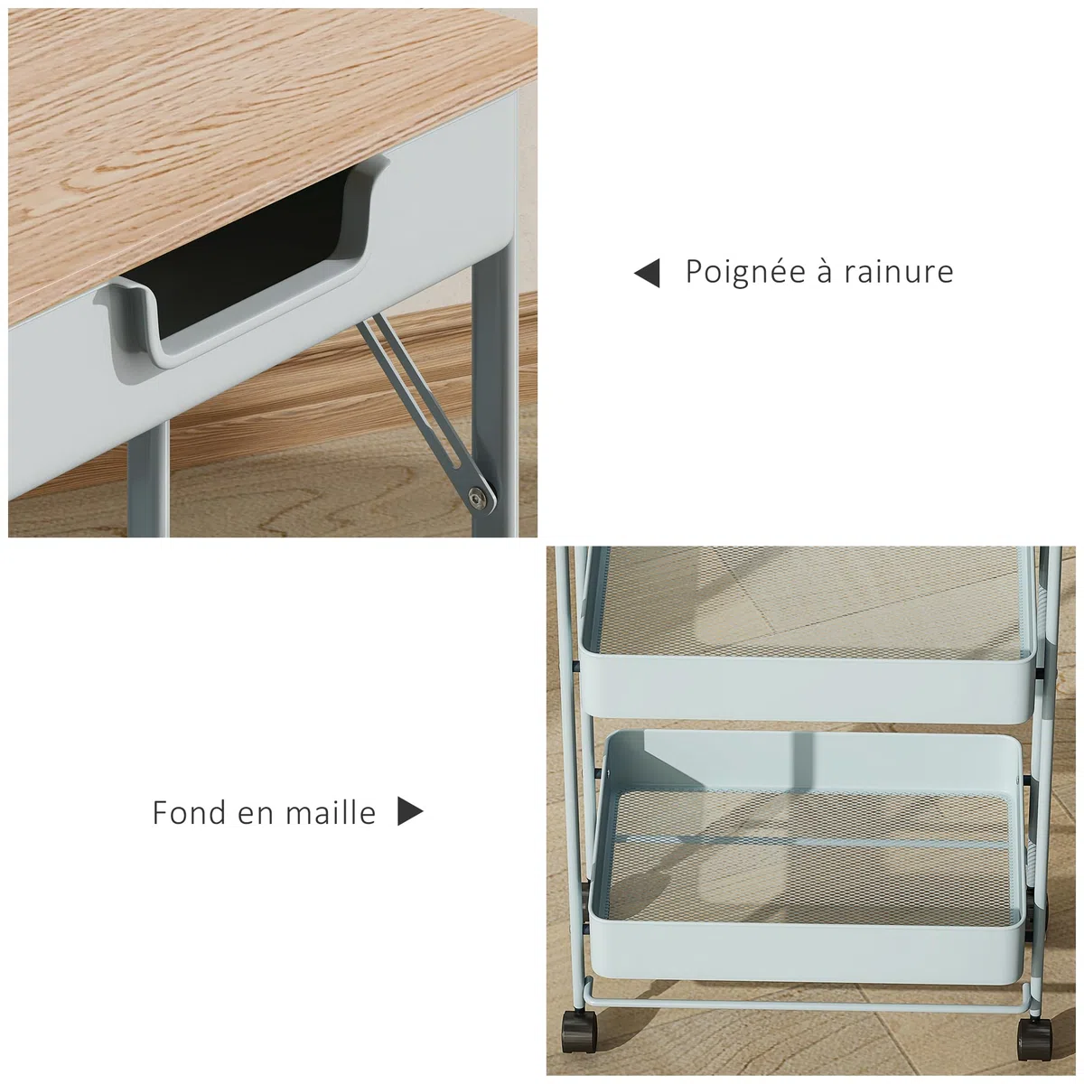 HOMCOM Carrello portaoggetti con ruote a 4 livelli, carrello con ruote con cassetto, vassoio e ceste, per cucina, soggiorno, bagno, ufficio, verde