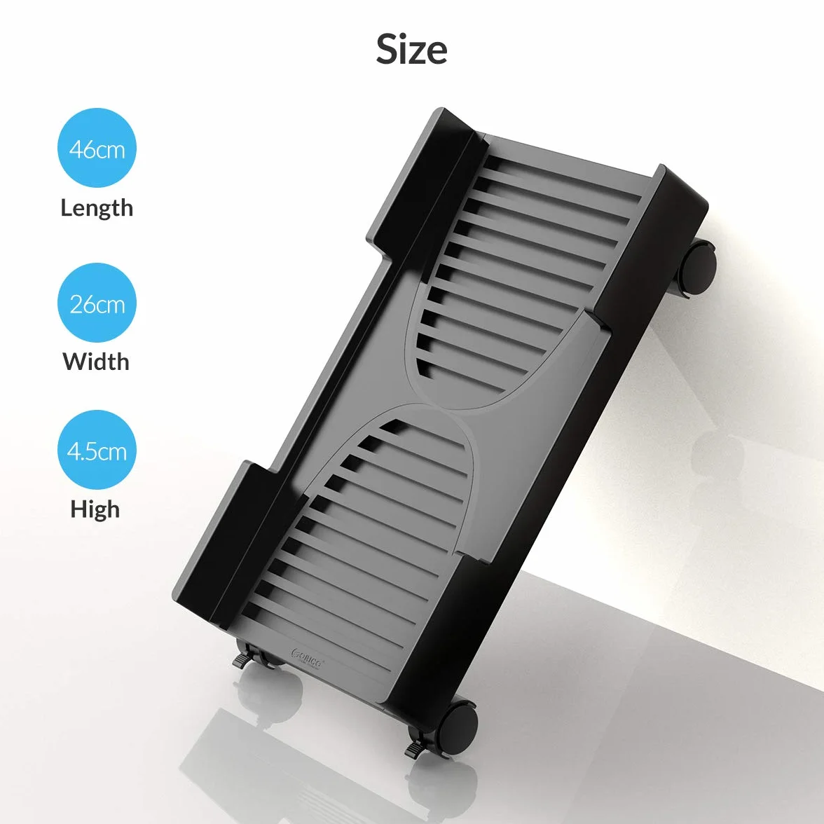ORICO Carrello Porta PC con Ruote CPU Holder per Computer con 2 Ruote di Bloccaggio e 2 Ruote Piroettanti per Desktop tower, Stampanti, Custodia per Computer (Nero, 46 ​​* 26,5 * 6 cm)