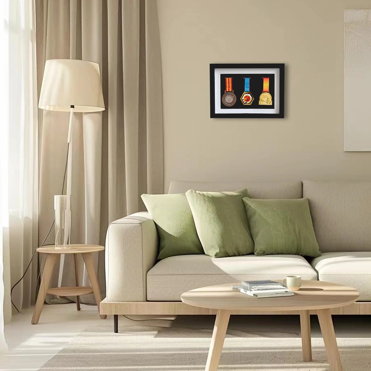 Scatola per medaglie in legno massello, espositore in legno per medaglie e badge d'onore, contenitore per medaglie di maratona, tre medaglie in una cornice nera, cornice 3D profonda per esporre