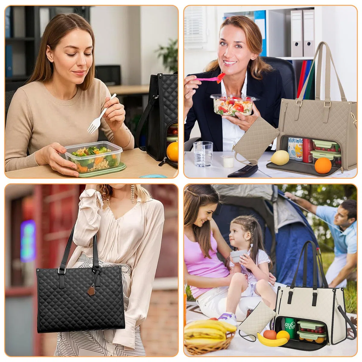 Borsa per il pranzo da donna 2 in 1, 15,6 pollici, borsa per il pranzo isolata, elegante borsa multifunzione per lavoro, università, ufficio e viaggi (Kaki)