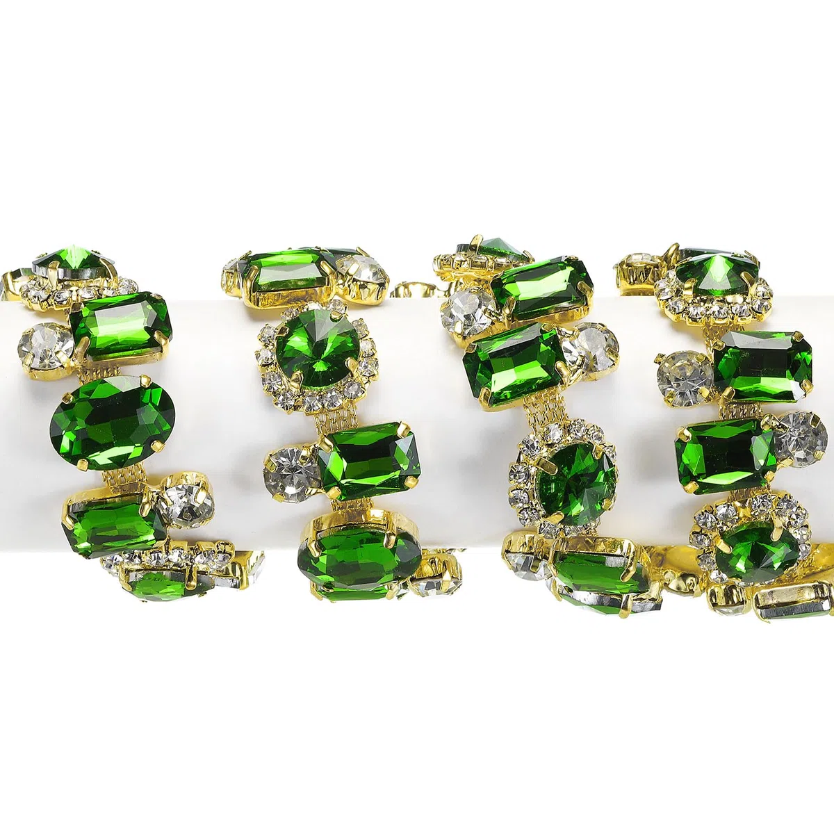 QUARKZMAN Catena di Artigli con Strass, 1 Iarde Larghezza 2,2cm Catena di Cristallo con Diamanti a Fiori per Accessori Fai da Te Collane Nastri Tessuti, Oro+Verde