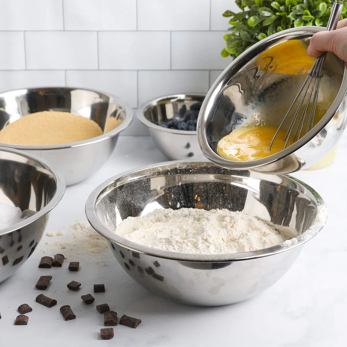 WHYSKO Set di ciotole per la preparazione dei pasti, in acciaio inox, per casa, frigorifero e cucina, ecologiche, riutilizzabili, resistenti (argento)