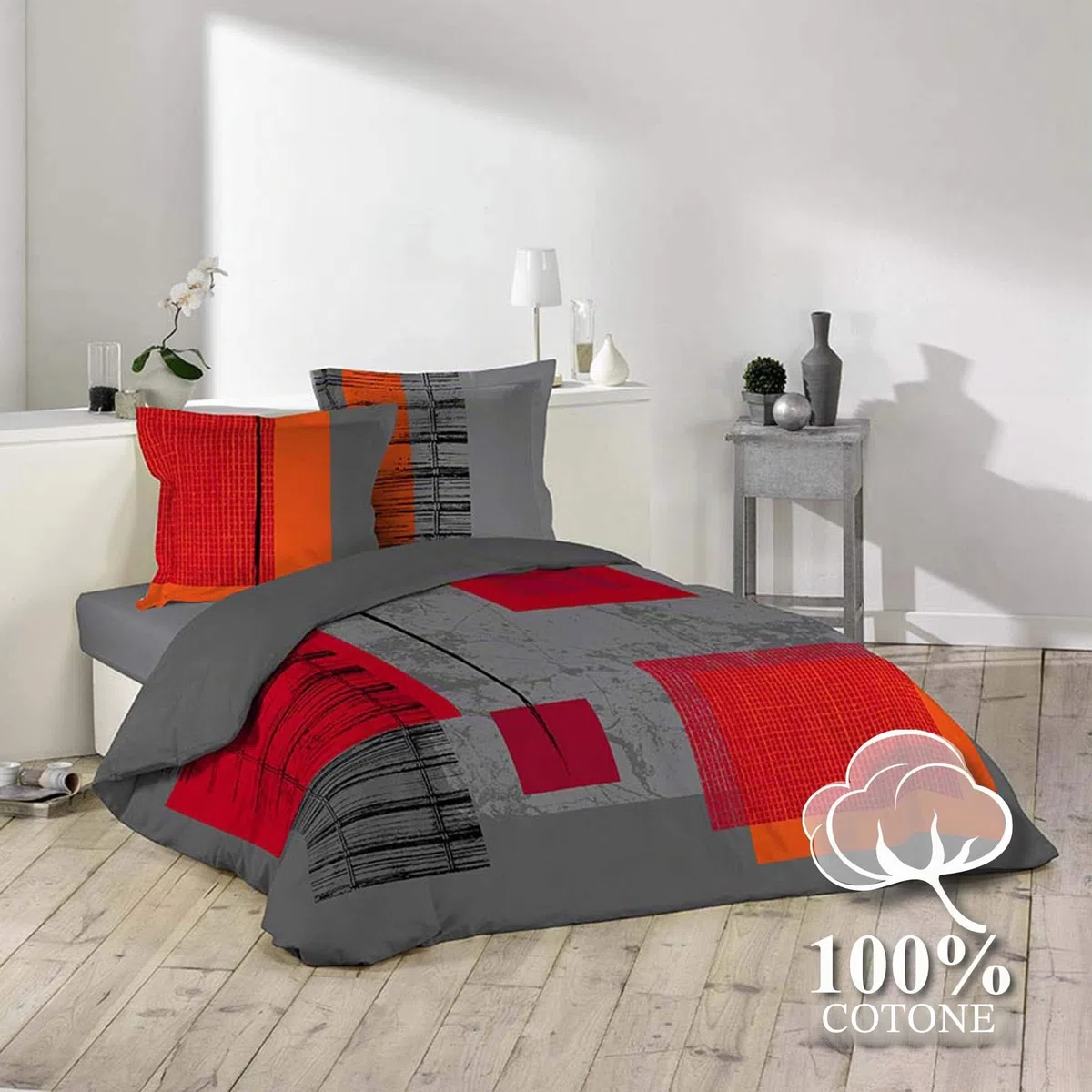 Douceur d'Interieur Copripiumino matrimoniale 240 x 220 cm e 2 federe, 100% Cotone 57 Fili, Stampa: Quadro