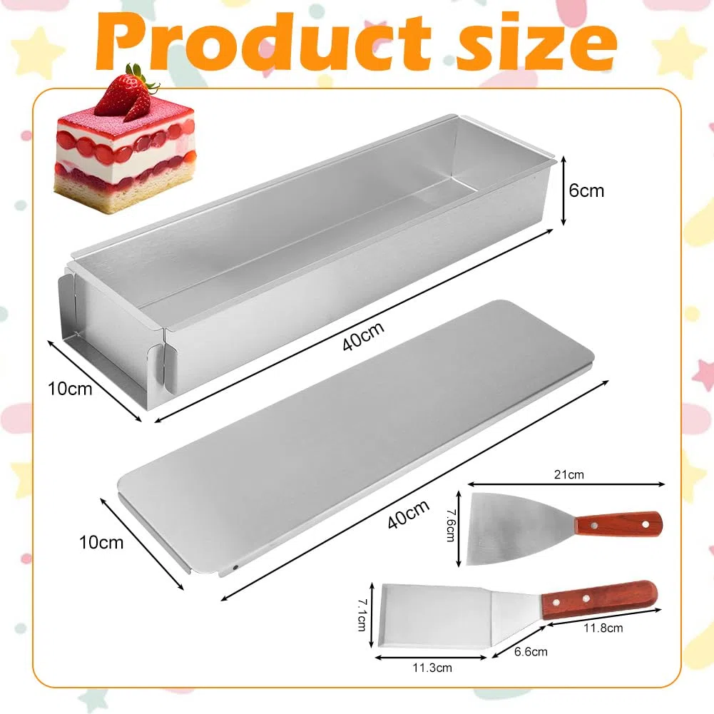 Yuragim Stampo per tiramisù con coperchio, regolabile, rettangolare, con coperchio in acciaio inox, per dolci e decorazioni natalizie, per la preparazione di torte, pane, toast tiramisù