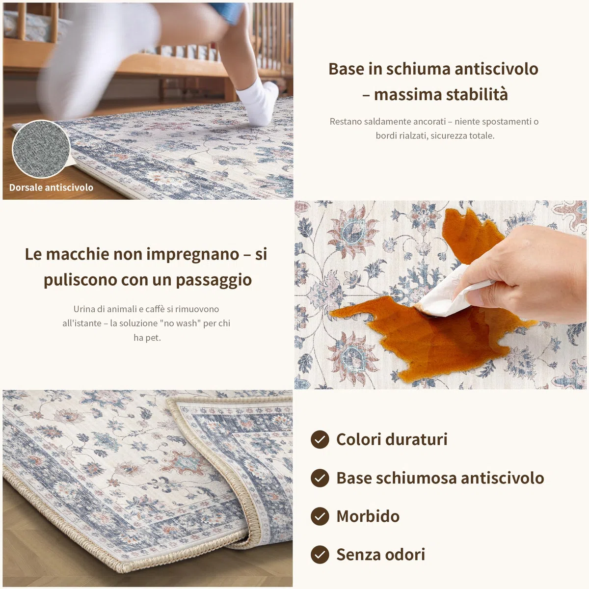 PureCozy Tappeto Corridoio Blu Tappeti 60x240cm Cucina Antiscivolo Lavabile in Lavatrice Moderno Floreale Tapette Camera da Letto Scendiletto Cameretta Ufficio Pelo Corto Lungo Carpet
