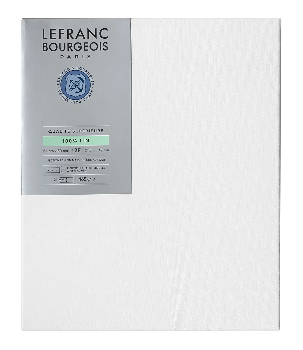 Lefranc Bourgeois 111192 - Telaio in 100% lino di prima qualità, pronto all'uso con primer in gesso di biossido di titanio, lato inchiodato su legno di pino massiccio, 12F