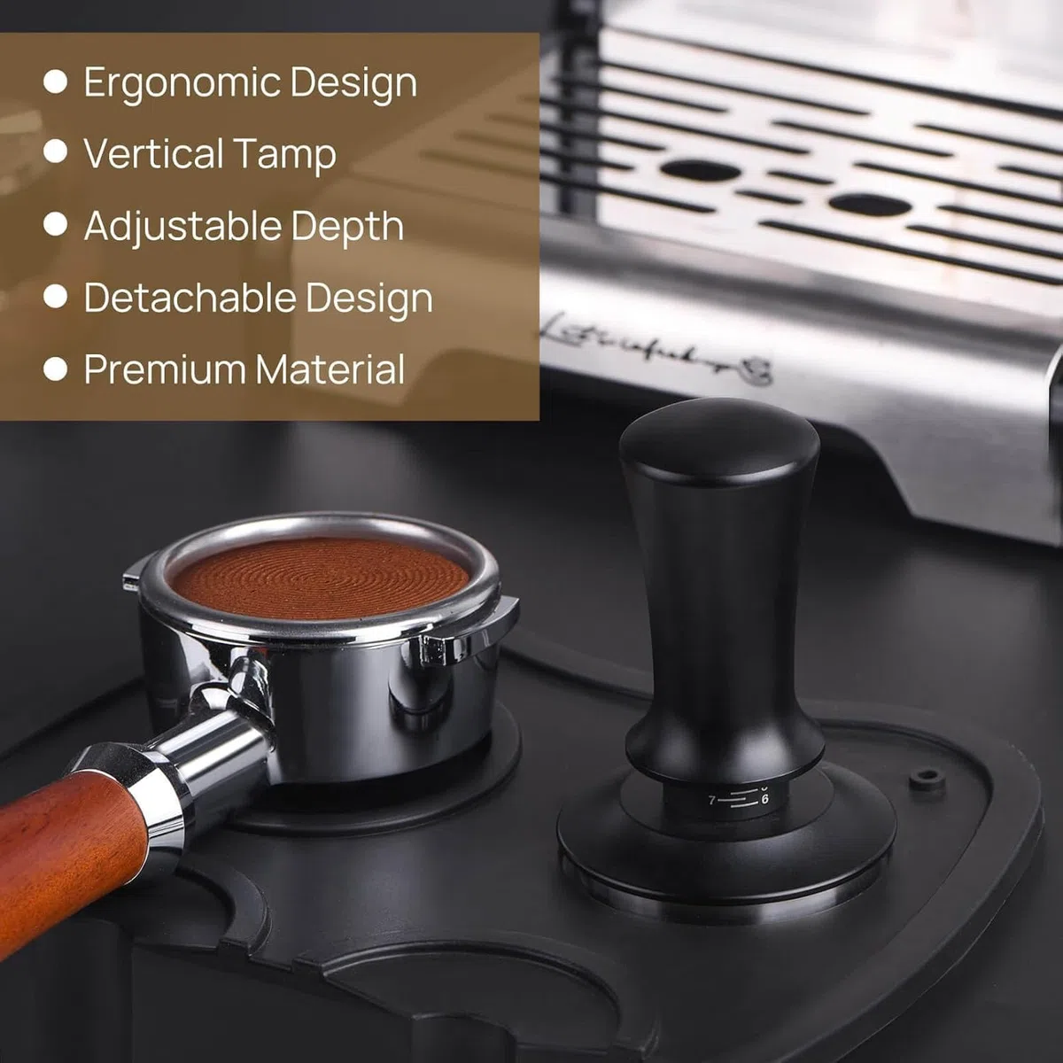 Set Tamper e Distributore Caffè 58mm Pressacaffè Calibrato con Livellatore, Acciaio Inox 304, con Base Silicone
