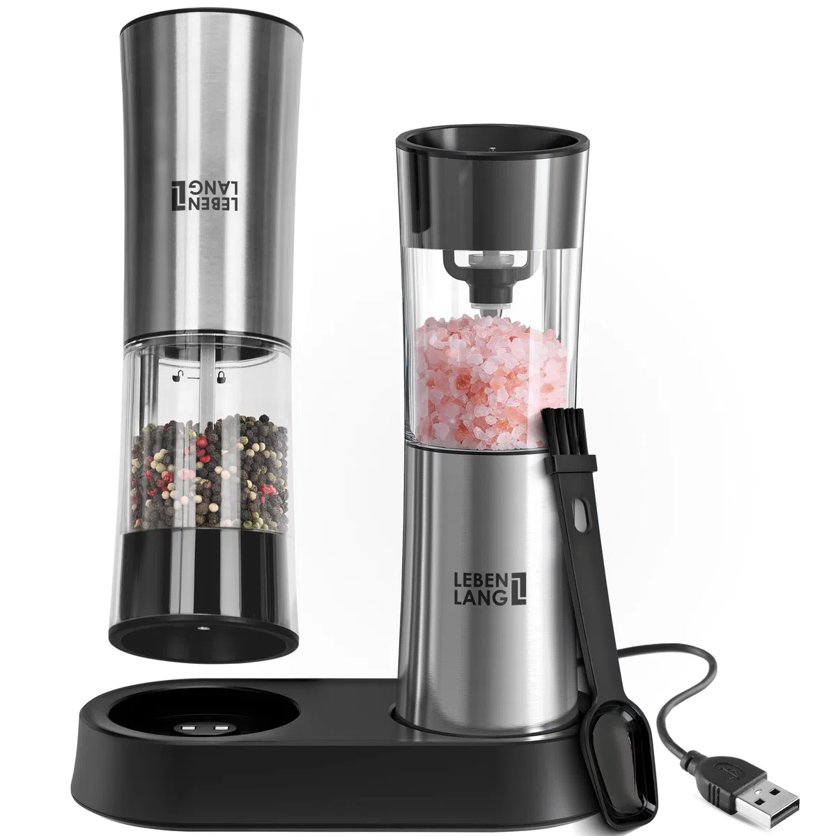 LEBENLANG Macina sale e pepe elettrico - Sensore di inclinazione e ricaricabile I Macinapepe automatico & elettrica I Trita saliera e pepiera Macinasale peperoncino elettrico
