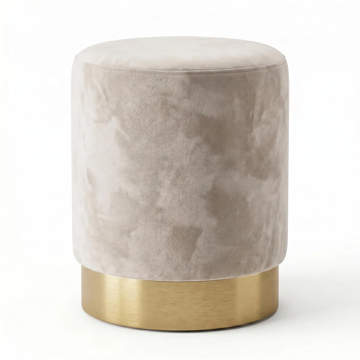 INTRECCI Pouf Cilindro in Velluto con Base Oro Elegante | Sgabello Poggiapiedi Imbottito per Salotto e Camera da Letto | Poltroncina Rotonda, Design Moderno | Ø 32 x H 40 cm – Colore: Beige