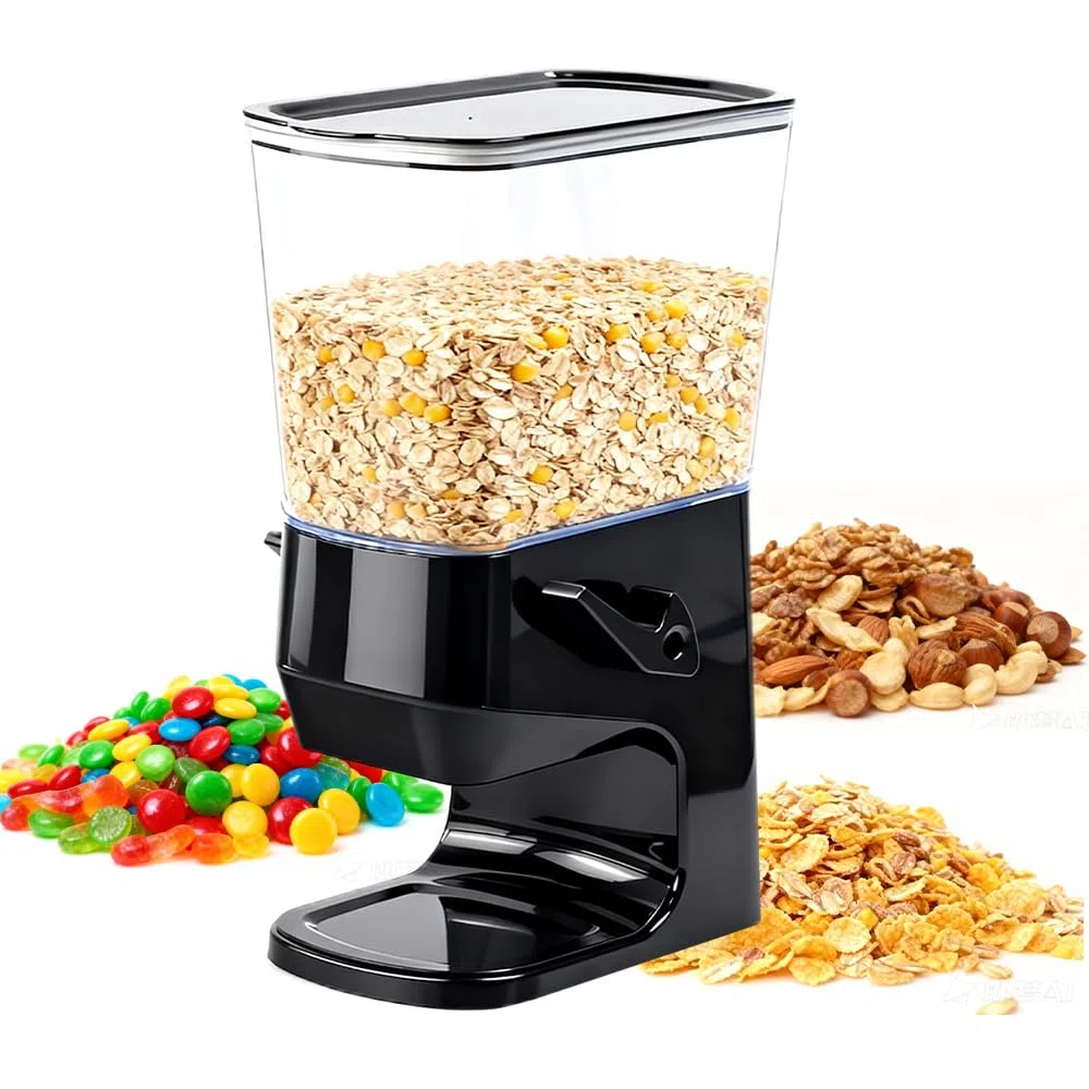 Distributore di Cereali 3,2 L, Dispenser di Cereale Girevole Distributore Singolo per Alimenti Secchi Cereal Dispenser Plastica Distributore Cereale per Cornflake Noci Dolci Fagioli Pasta nero