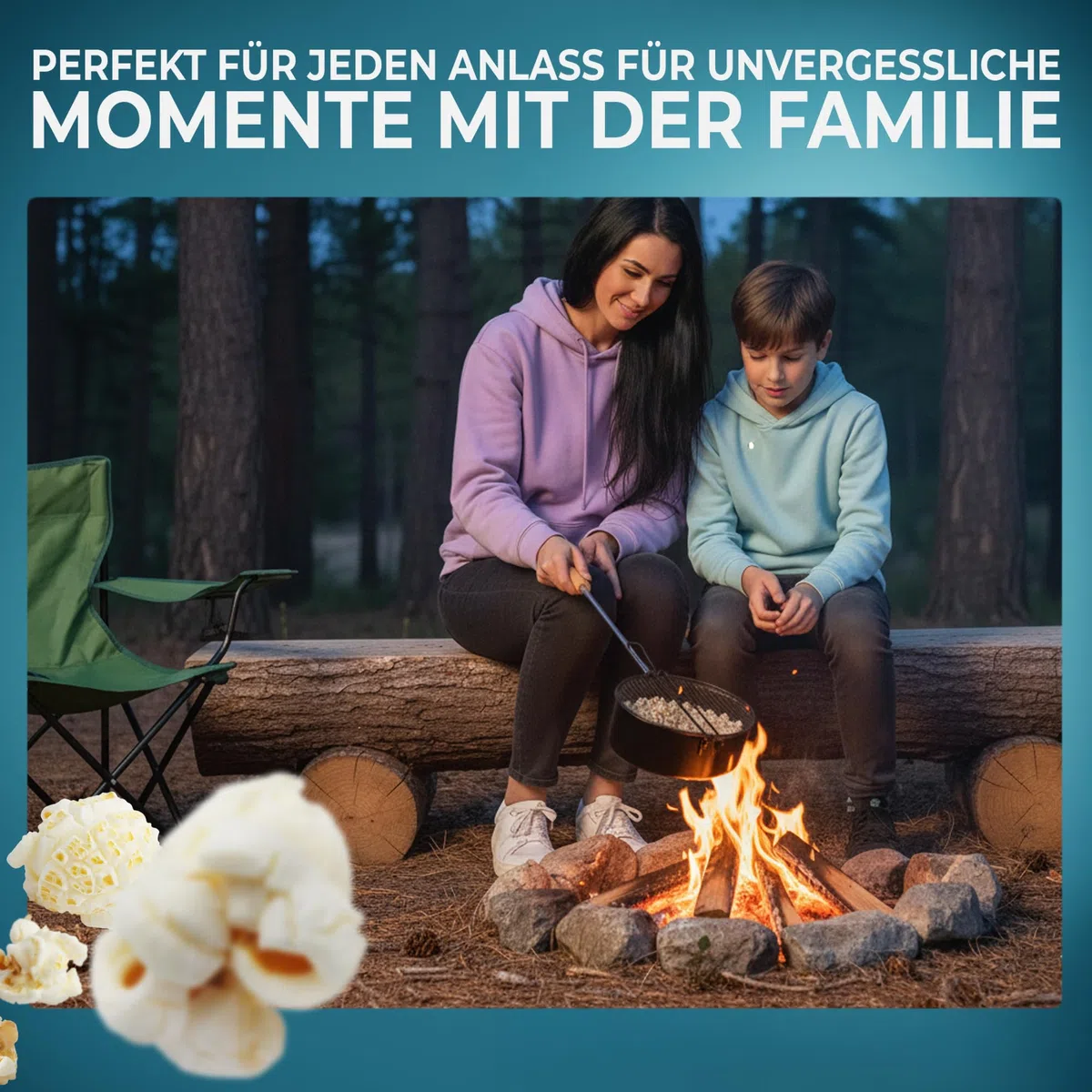 ELFENSTEIN Popcorn Maker Falò in acciaio al carbonio di alta qualità e maniglia di sicurezza, padella per popcorn all'aperto per falò, barbecue e braciere, accessori da giardino e campeggio per
