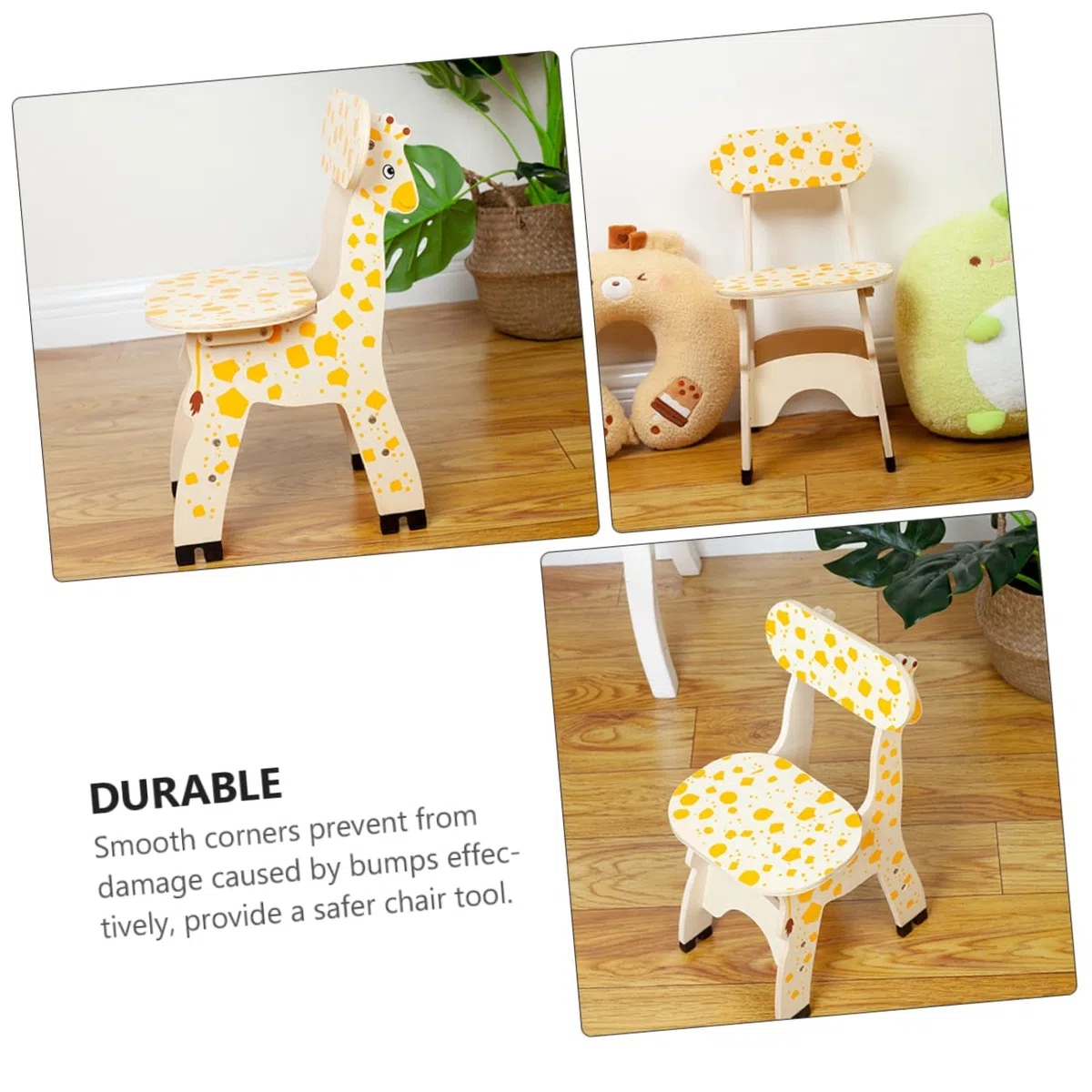 VALICLUD Sedia con schienale in legno a forma di giraffa per sgabello carino e giocoso, design liscio con caratteristiche di sicurezza, mobili per bambini per giocare a casa