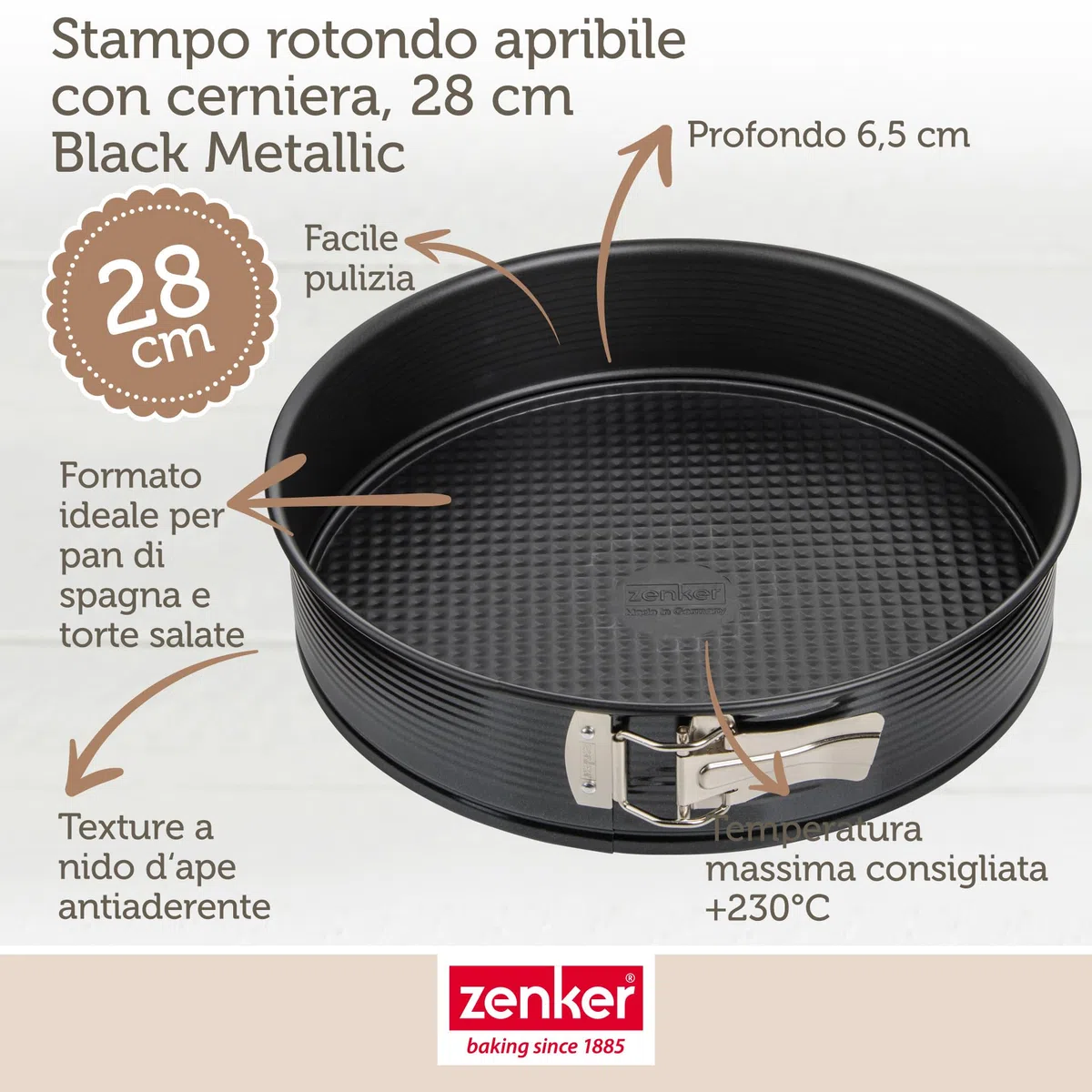 Zenker Set da 3 tortiere apribili con cerniera, materiale acciaio al carbonio, teglie da forno rivestimento antiaderente, base a nido d'ape, dimensioni Ø20, Ø24, Ø28 cm