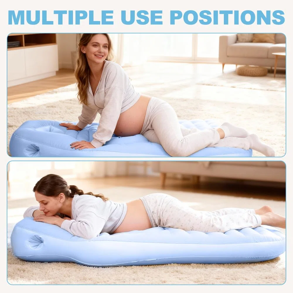 Cuscino Gonfiabile per la Gravidanza, Tappetino da Yoga per Donne Incinte, Cuscino per Maternità con Foro per La Pancia, Supporto per Il Pancione, Supporto del Corpo Intero per Dormire, Blu