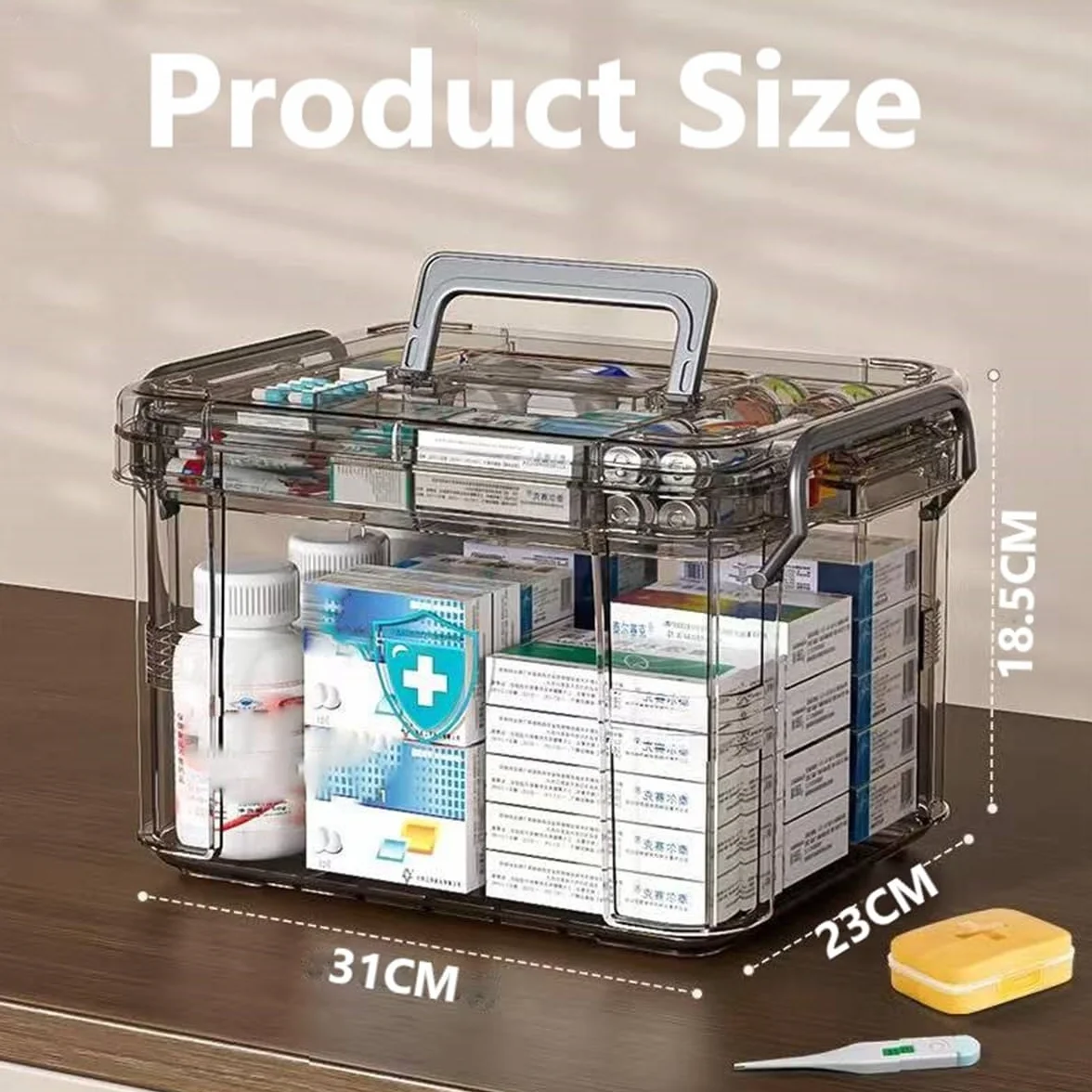 Scatola per medicinali, porta medicin casa a Doppio Strato, medicine box con scomparti e manici, scatola porta medicine per Casa e Viaggi, 31x23x18.5 cm