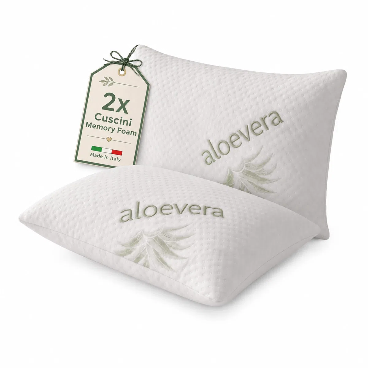 Materassi Russo Coppia Cuscini Memory Foam 40x70 cm, Altezza 18 cm, Guanciali Letto Modello Saponetta Medio Morbidi con Fodera Aloe Vera Sfoderabile, Made in Italy
