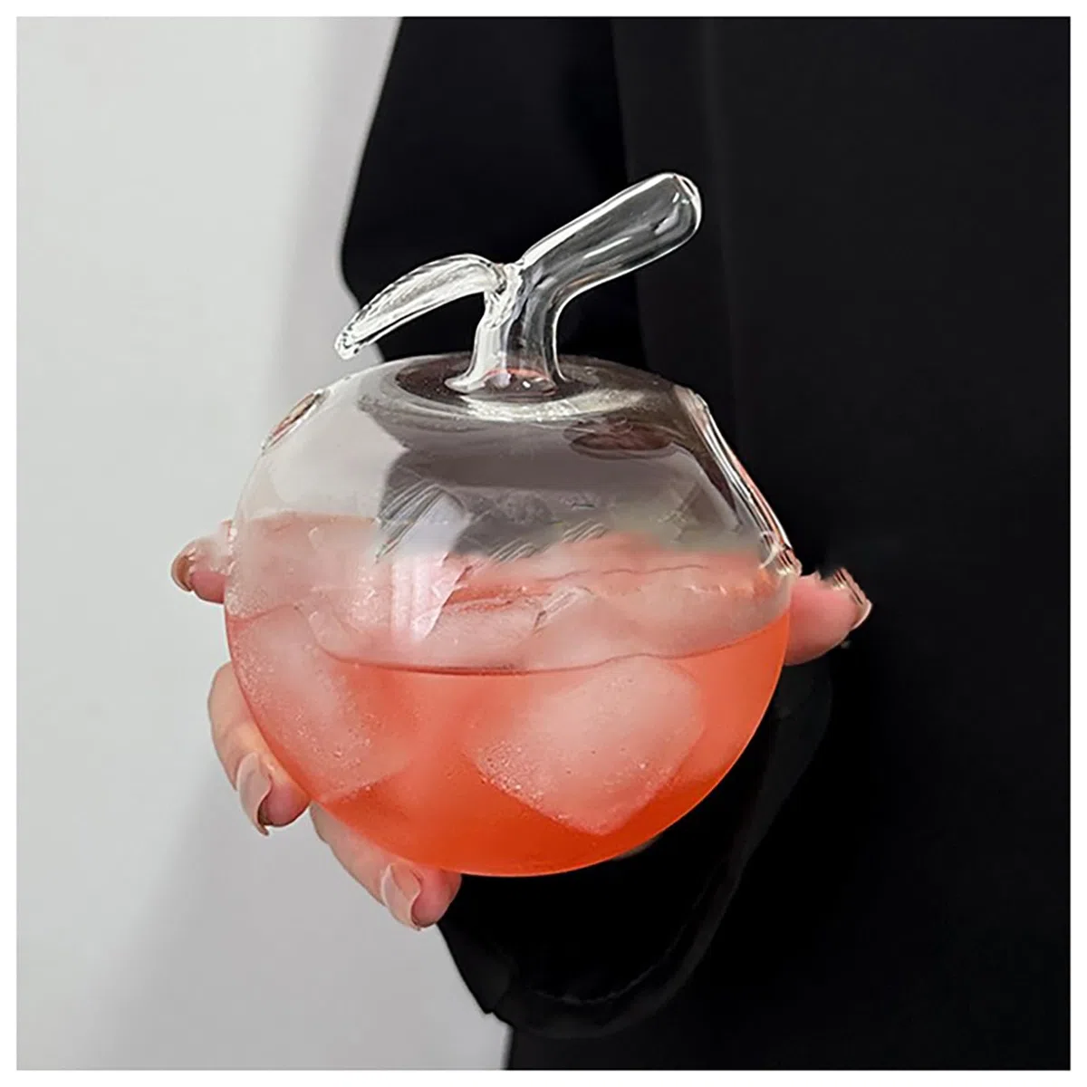 Bicchiere da cocktail a forma di pera a mela, bicchiere da cocktail creativo con cannuccia, adatto per acqua, succhi di frutta, birra, bevande, cocktail e bevande miste (mela)