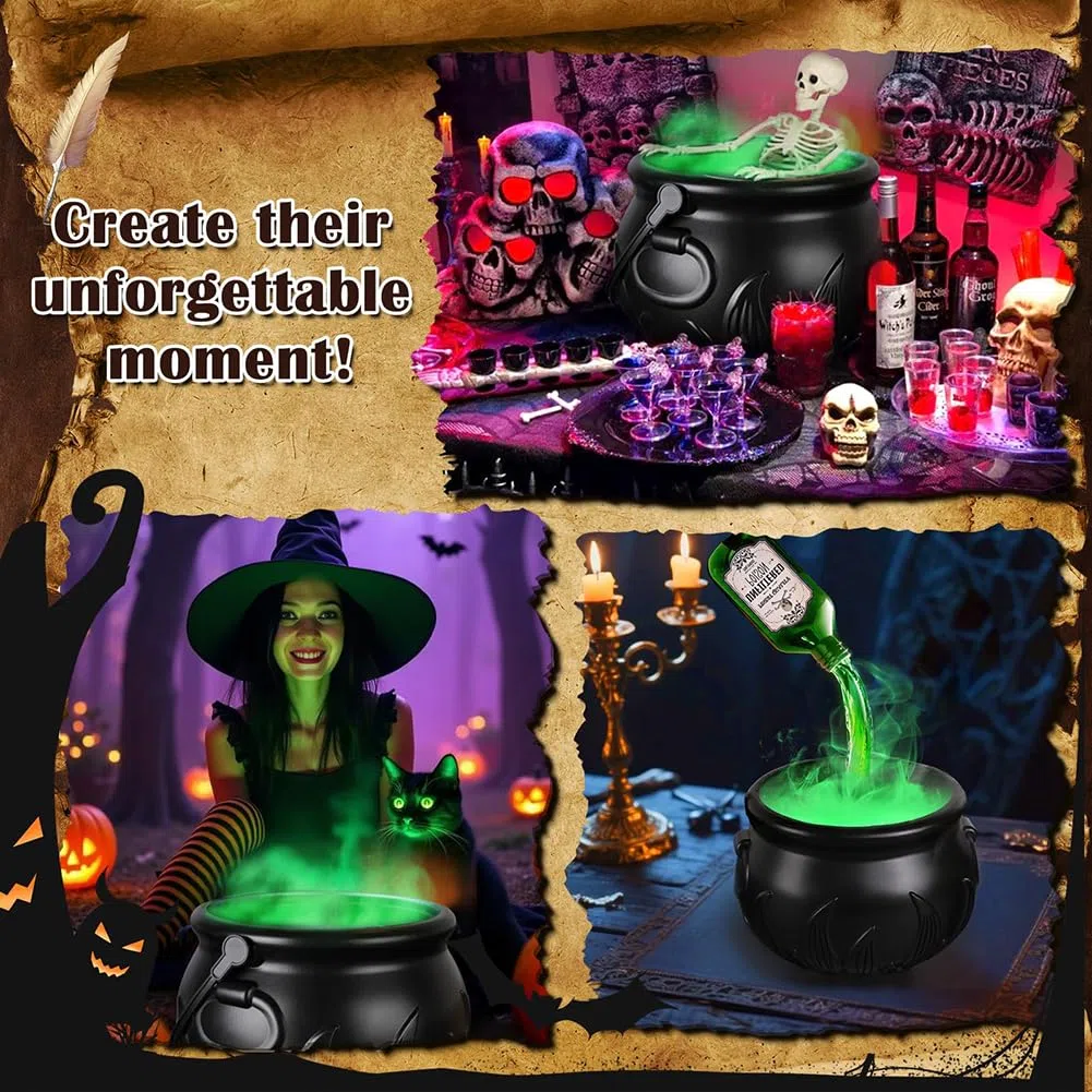 Starnearby Decorazioni Halloween Calderone con Scheletro, Calderone Strega Halloween con Bottiglia di Pozione Magica Galleggiante e Diffusore, Calderoni in Plastica con Fumo (25 CM)