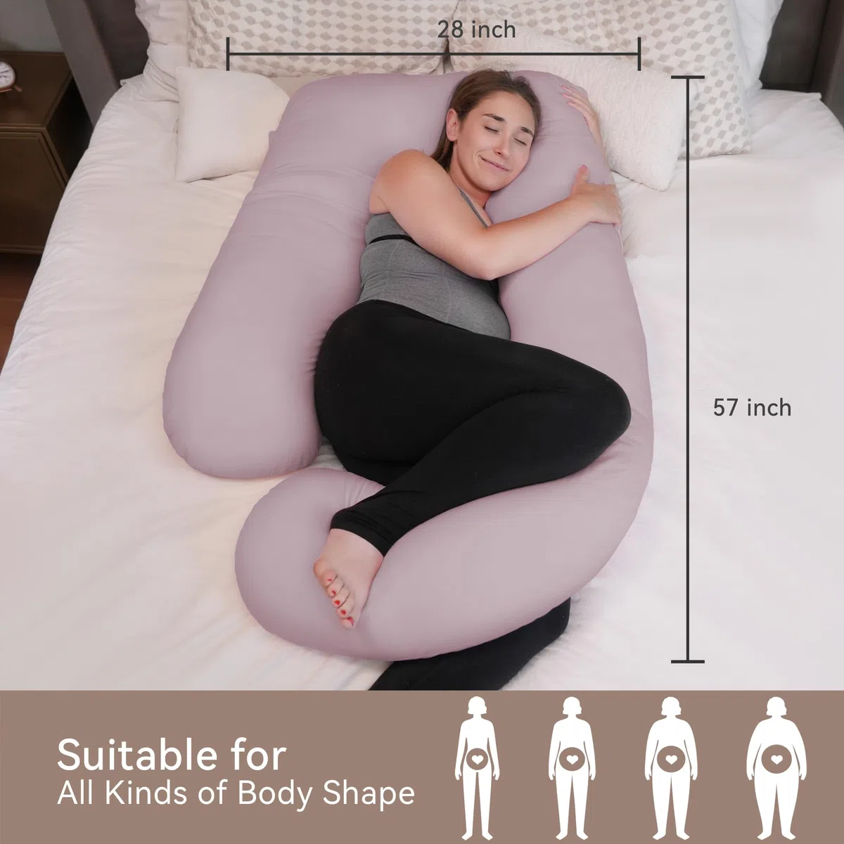 Cuscino Gravidanza,Cuscino Gravidanza per Dormire a Forma di U Supporto Maternità,Supporto per Schiena,Fianchi,Gambe, Pancia per Donne Incinte (Raffreddamento Seta Viola)