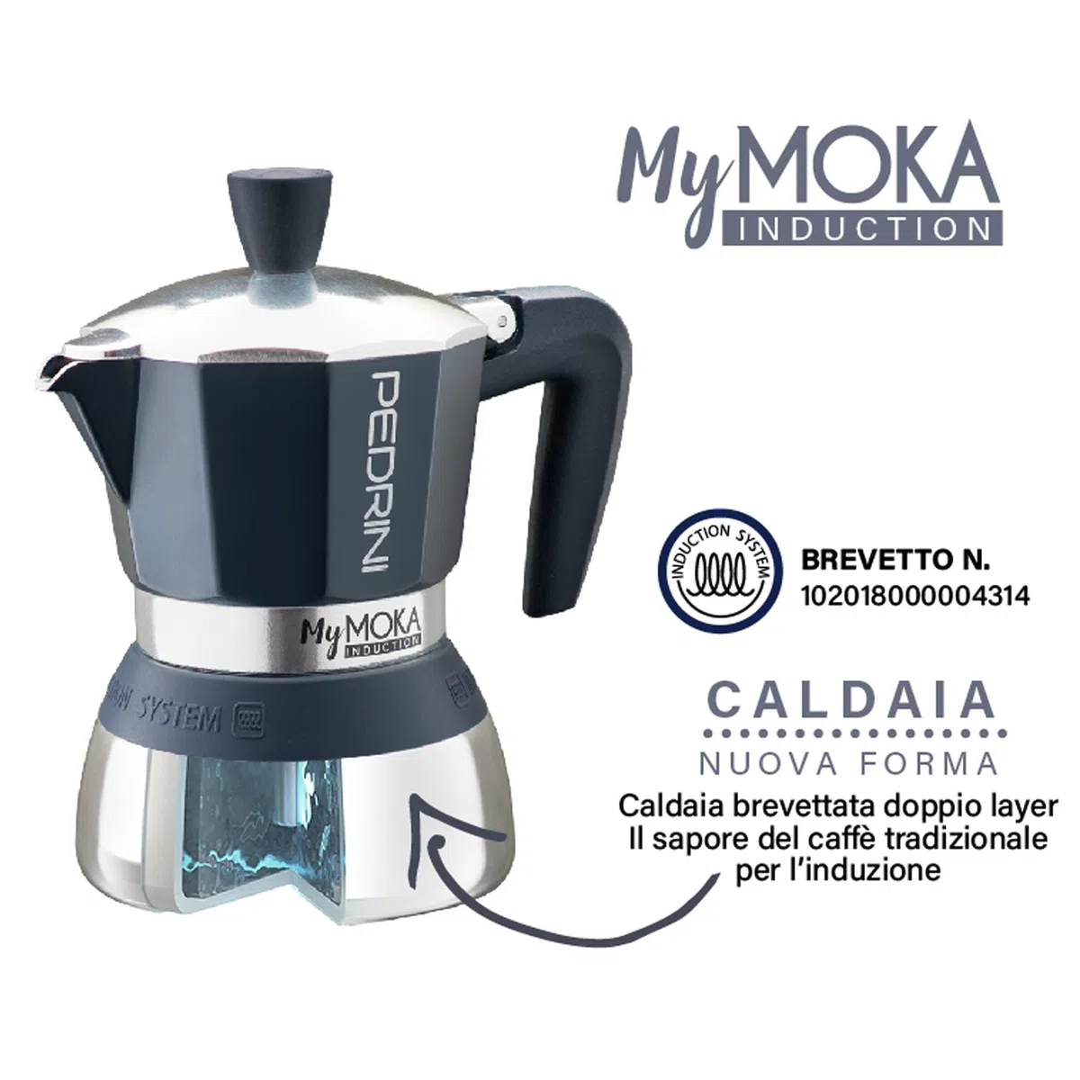 Pedrini Caffettiera MyMoka Induction, 2 tazze, Blu notte