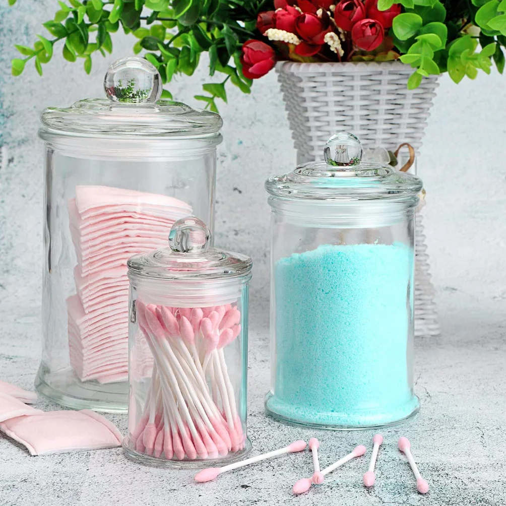 Skelang 3 pz Barattoli in vetro ermetico, barattolo di vetro con coperchio, per conservare sale da bagno, cotone stelo, palline di cotone in bagno