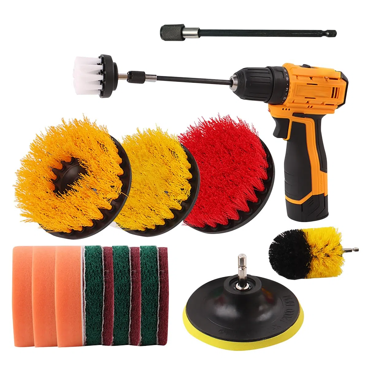 17 spazzole abrasive e spugna con asta lunga allungabile, multiuso, per fughe, superfici del bagno, lavabo, pavimento, lavabo, lavabo, lavabo, accessori per la pulizia del lavandino