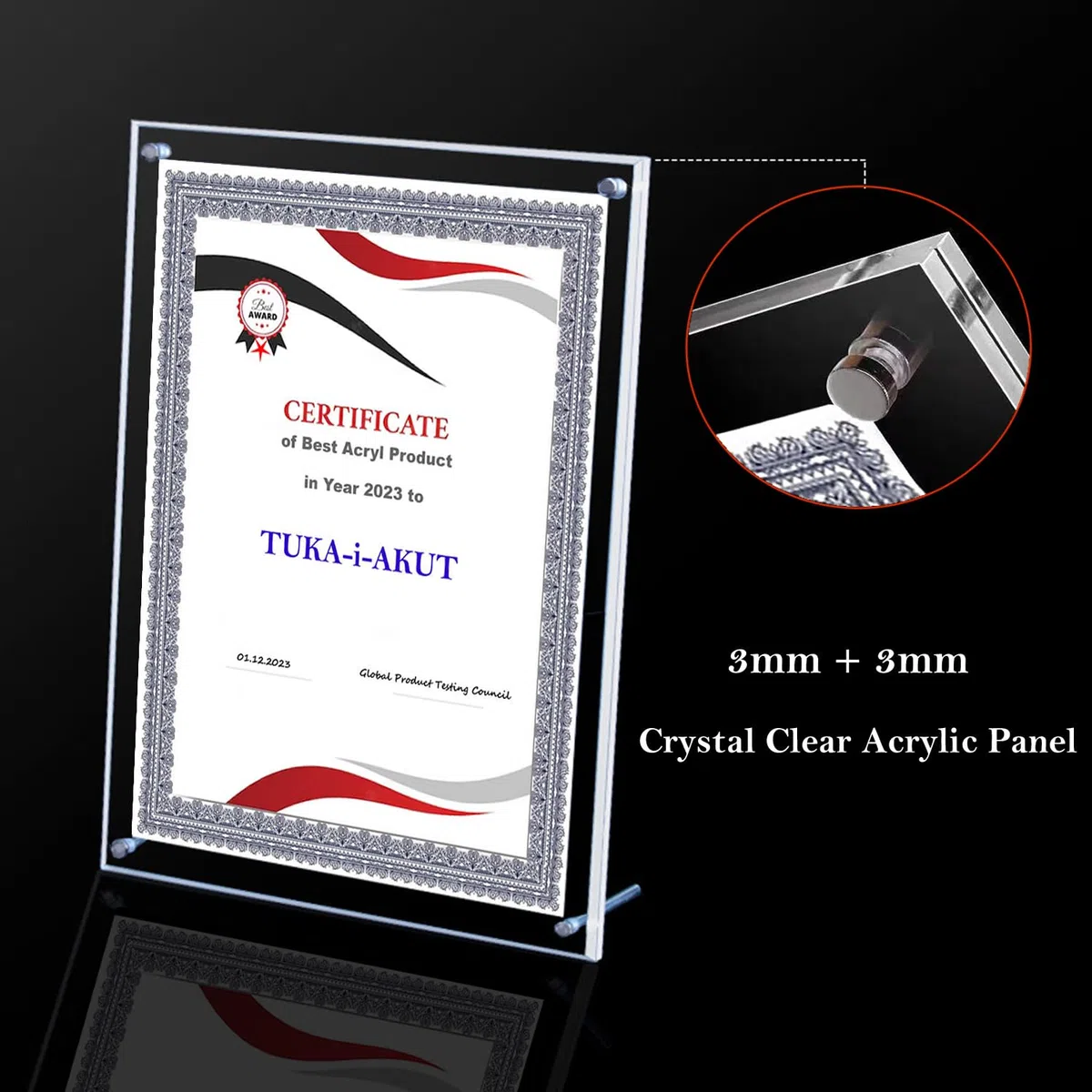 TUKA-i-AKUT 2X Acrilico Cornice Display per A4 Formato, Cristallo Trasparente a Doppio Acrilico Pannello, Cornice Portafoto da Tavolo per Documenti Certificati Volantini Poster, TKD9400-A4-2x