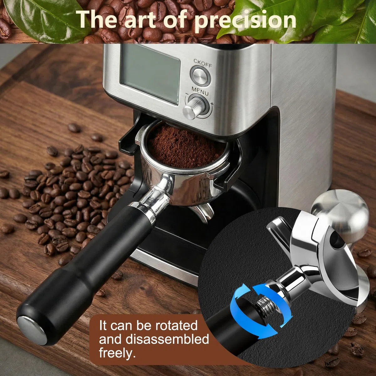 Portafiltro 51 mm 3 Orecchie con Doppio Beccuccio, Portafiltro 51mm Compatibile con Delonghi Dedica EC680/EC685/EC885, Manico in ABS e Supporto Filtro in Acciaio Inox (Nero)