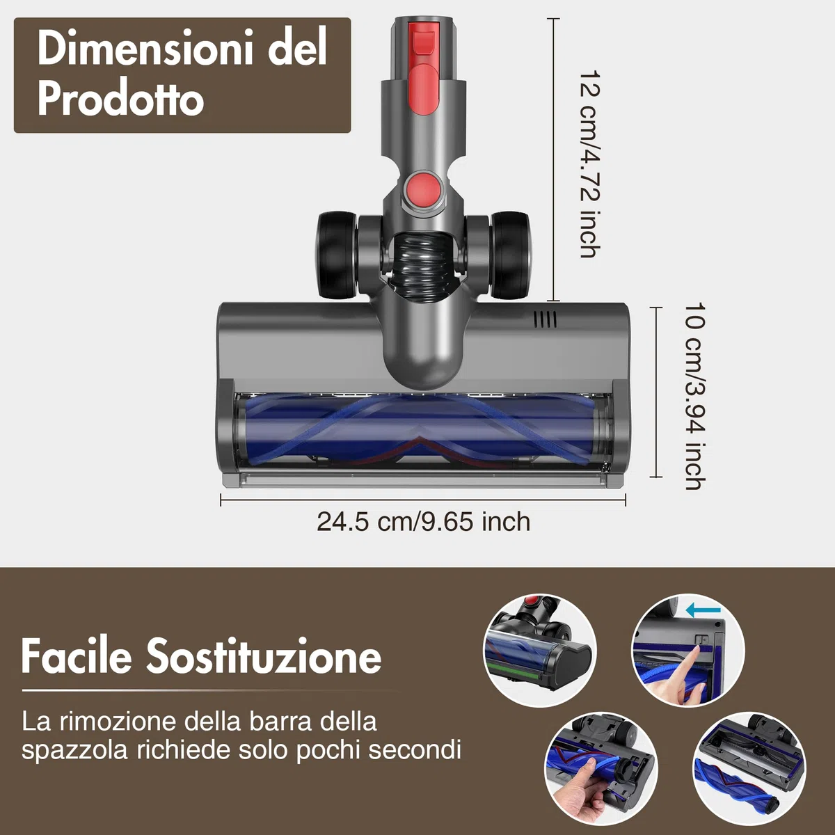 Spazzola compatibile con Dyson V8 V11 V7 V10 V15, Spazzolas Elettrica per Dyson con LED, Spazzola a Trasmissione Diretta per Aspirapolvere Dyson, Spazzolas di Ricambio per Dyson, Grigio