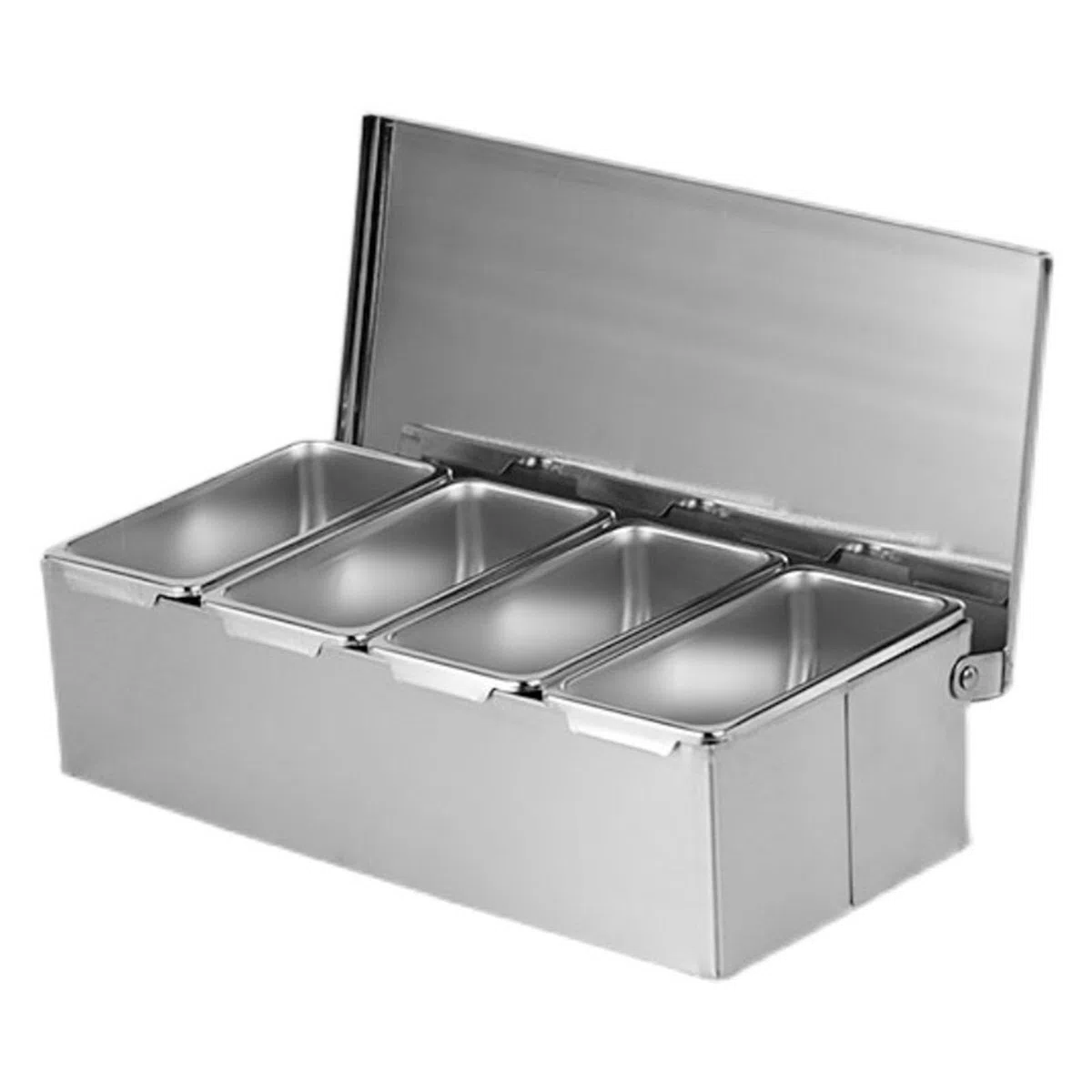 Scatola per condimenti in acciaio inossidabile, vassoi a 4 scomparti Contenitore per condimenti refrigerati Custodia di grande capacità Parte da snack Farina Prodotti secchi Frutta