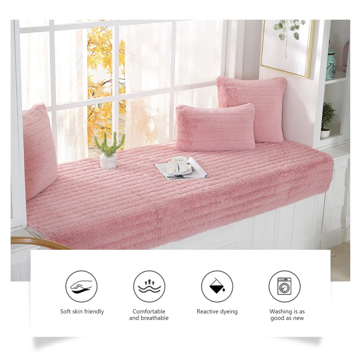 Cuscino per divano spesso antiscivolo Tappeto tatami Cuscino per balcone durevole Cuscino per divano lavabile Cuscino per davanzale della finestra 60 * 150cm-Rosa-Cuscini（1 pezzo