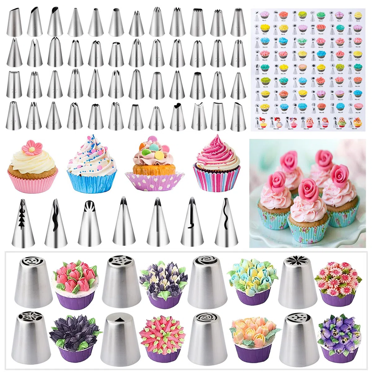 Kit Pasticceria Decorazioni Torte Set 356pcs, Nifogo Utensili Pasticceria con Giradischi, Beccucci, sac a Poche, Decorazioni Torta Compleanno, E-libro