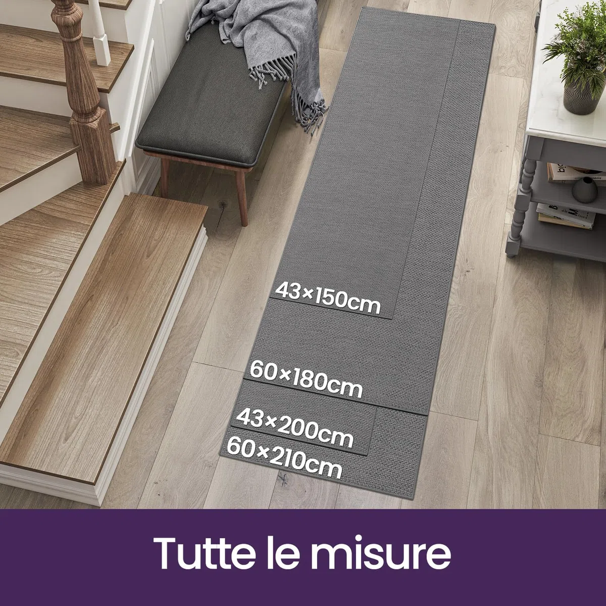 DEXI Tappeto Cucina Antiscivolo Lavabile 43 x 150 cm, Lungo Passatoia Corridoio Assorbente, Rimozione Della Polvere, Tappeti Runner Facile da Pulire per Ingresso, Lavanderia, Grigio
