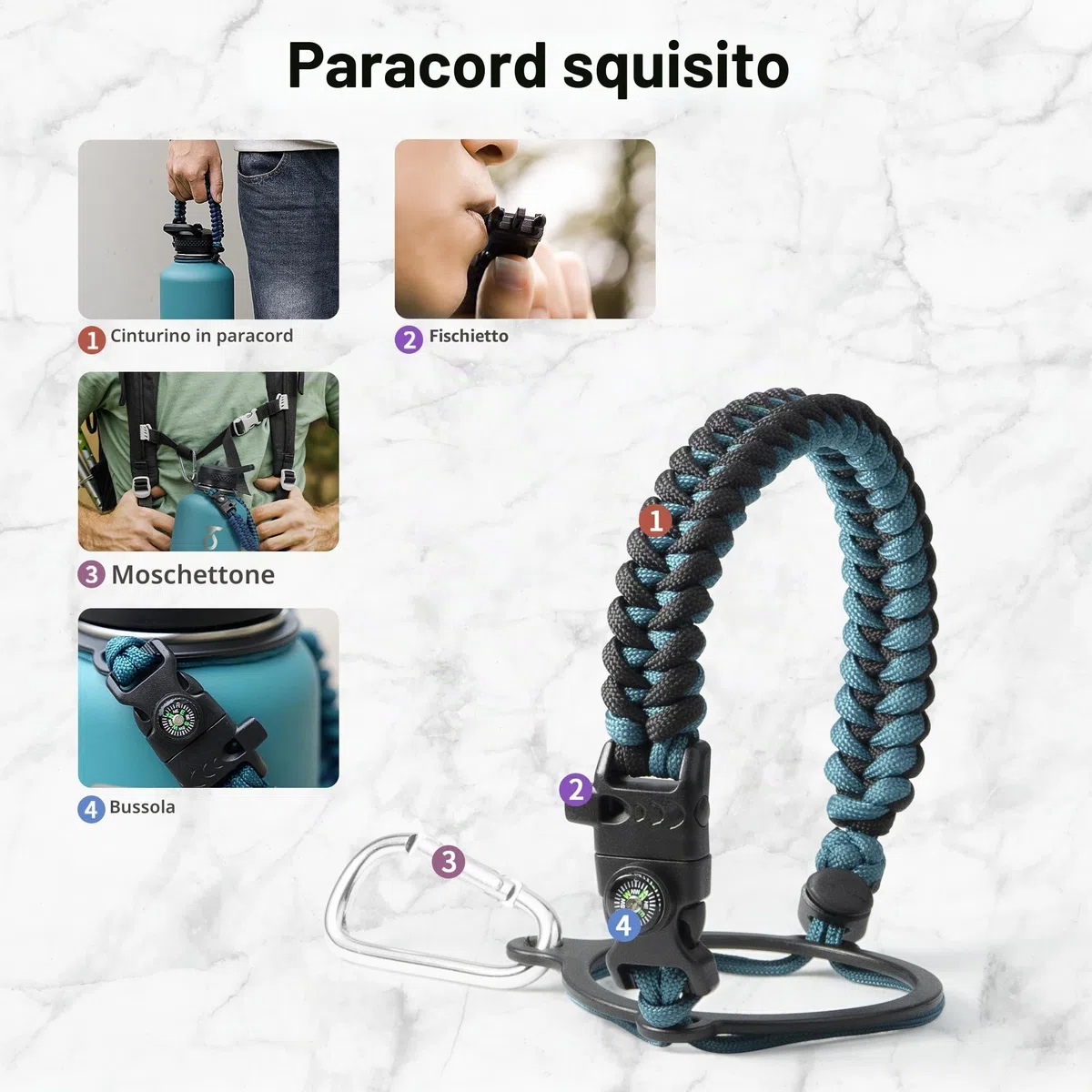 Trebo Borraccia Termica, Borraccia con Cannuccia Borraccia acciaio inox fredda per 48 ore Borraccia Termica Bottiglia in Metallo con Manico in Paracord, 1893 ml, Indigo/Nero