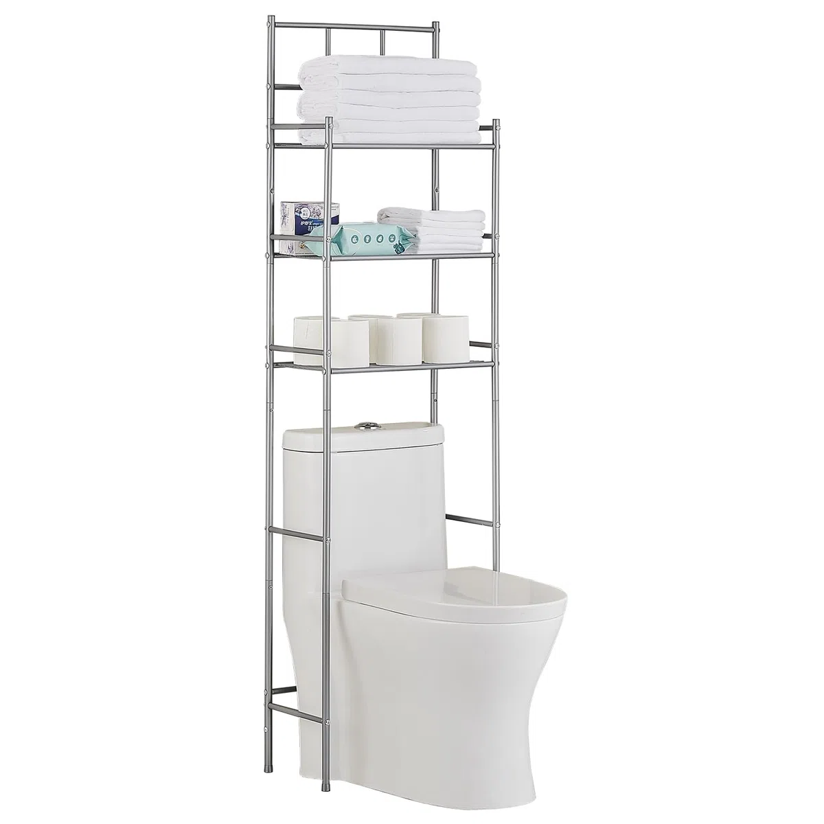 Mobile Sopra WC, Salvaspazio, 3 Ripiani Scaffale Sopra WC, Indipendente Mensola per Servizio Igienico, Mensola portaoggetti da Bagno, Grande Capacità, 46 x 26 x 168 cm, Grigio
