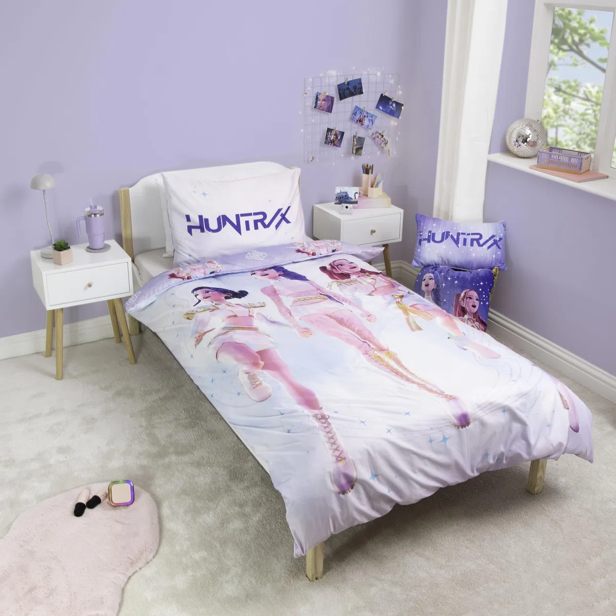 Set copripiumino singolo con licenza ufficiale K Pop Demon Hunters | Design Soundtrack, biancheria da letto reversibile su 2 lati, include federa coordinata | Perfetto per la cameretta dei bambini