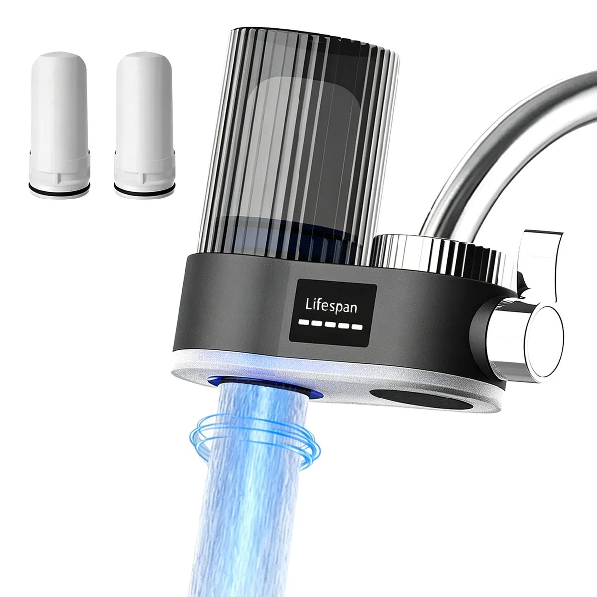 Filtro acqua per rubinetto con indicatore LED, filtro acqua potabile, filtro acqua potabile rimuove cloro, metalli pesanti, sterilizzazione UV (con 2 filtri) per cucina viaggio animali domestici