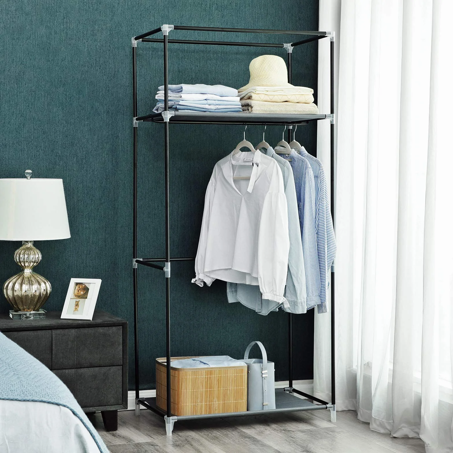 SONGMICS Armadio in tessuto, armadio pieghevole con asta di sospensione, armadio semplice, organizer per giocattoli, scarpe, borse, soggiorno, camera da letto, guardaroba, 75 x 45 x 160 cm, grigio