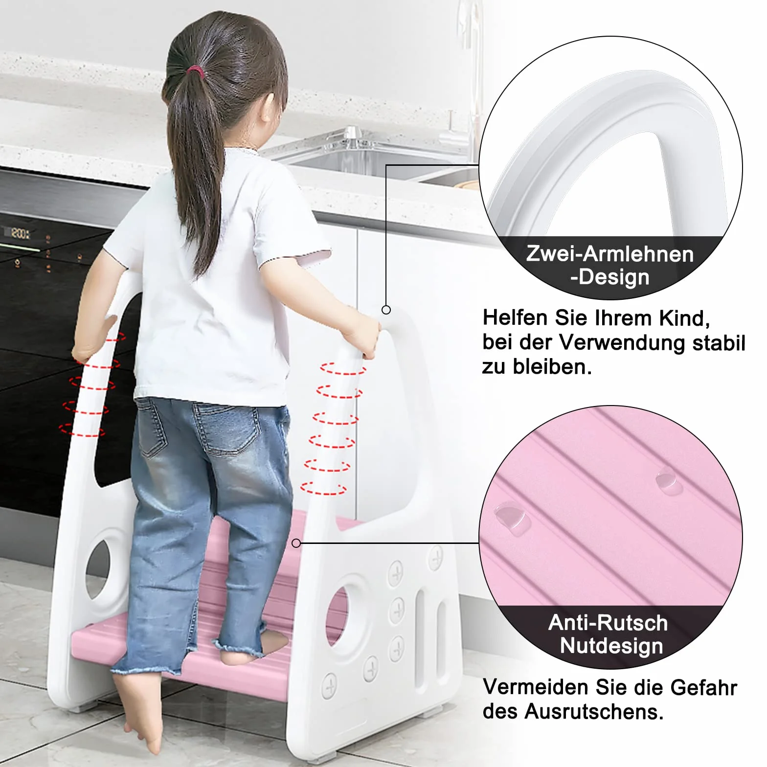 UISEBRT Sgabello a 2 Gradini per Bambinim, Scaletta Alzabimbo Antiscivolo, per la Cameretta dei Bambini il Bagno, la Camera da Letto, la Cucina (Rosa)