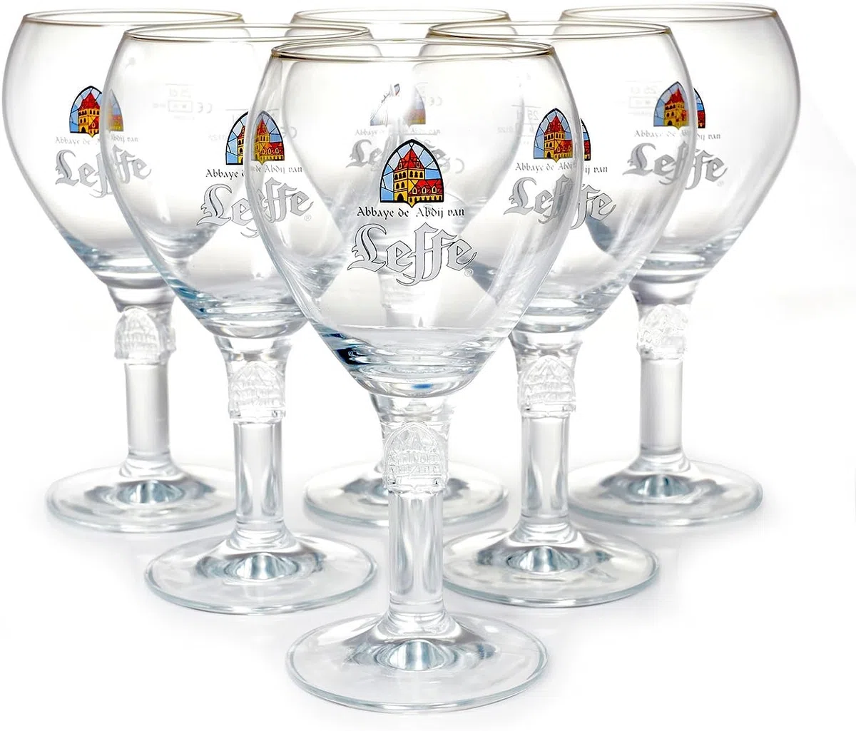 LEFFE - Bicchieri da Birra Originali Leffe in Puro Vetro - Calici da Birra Leffe Ufficiali da 25cl - Set da 6 Bicchieri