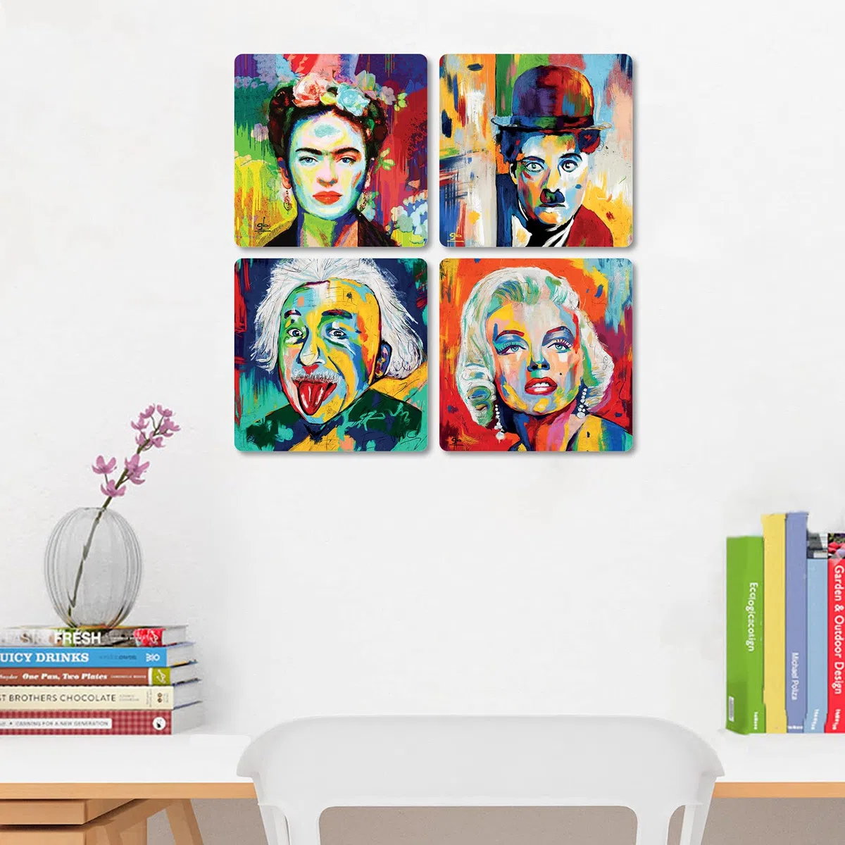 Giallobus - Quadri 4 Multi Pannello Art Board - Personaggi Famosi - Raccolta 1 - Legno MDF - 29,7x29,7 - x 4 Pezzi